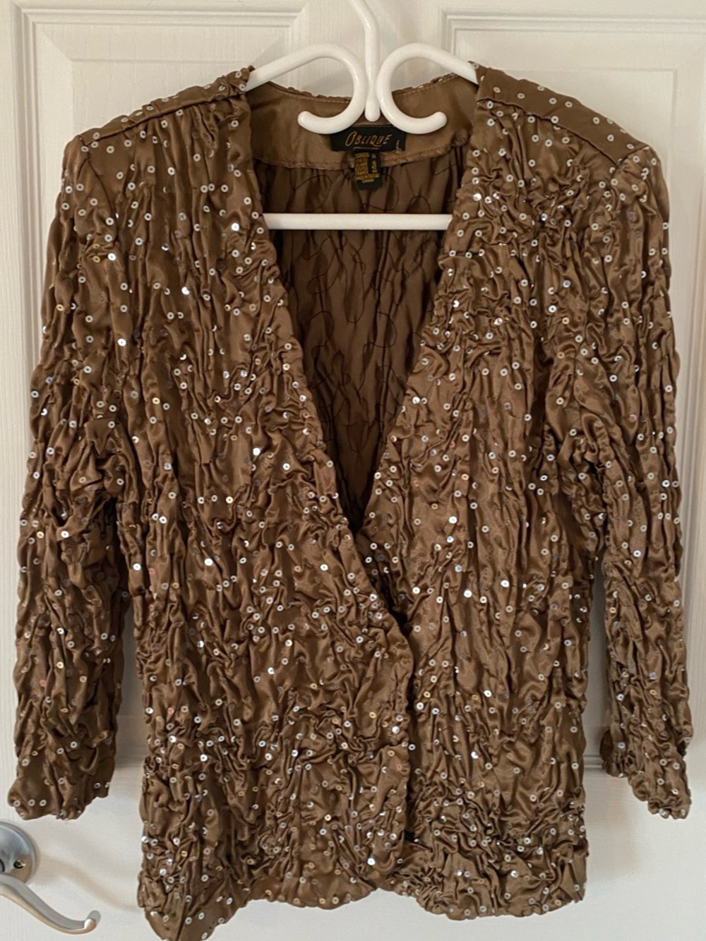 Brown Sequin Crinkle Blazer Jacket